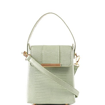Small 2-Way Lizard Print Hardware Accent Flap Satchel