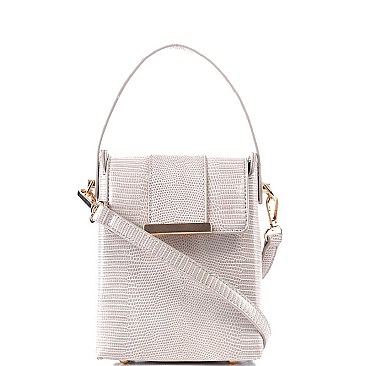Small 2-Way Lizard Print Hardware Accent Flap Satchel