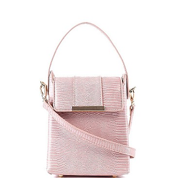 Small 2-Way Lizard Print Hardware Accent Flap Satchel