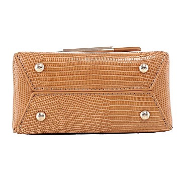 Small 2-Way Lizard Print Hardware Accent Flap Satchel