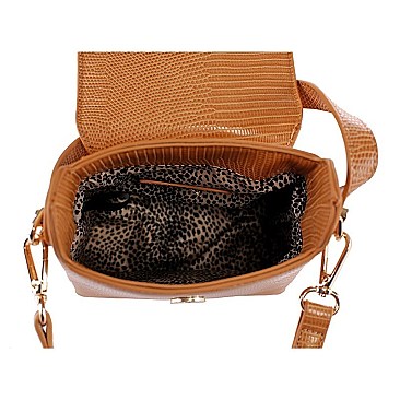 Small 2-Way Lizard Print Hardware Accent Flap Satchel