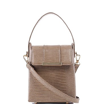 Small 2-Way Lizard Print Hardware Accent Flap Satchel