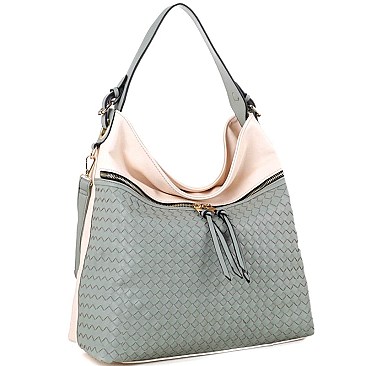 Front Zipper Compartment Color-Block Woven Detail 2-Way Hobo MH-BY4230