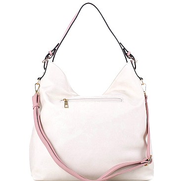 Front Zipper Compartment Color-Block Woven Detail 2-Way Hobo MH-BY4230