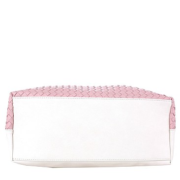 Front Zipper Compartment Color-Block Woven Detail 2-Way Hobo MH-BY4230