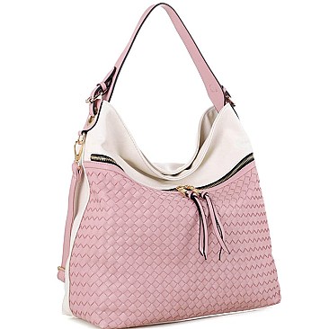Front Zipper Compartment Color-Block Woven Detail 2-Way Hobo MH-BY4230