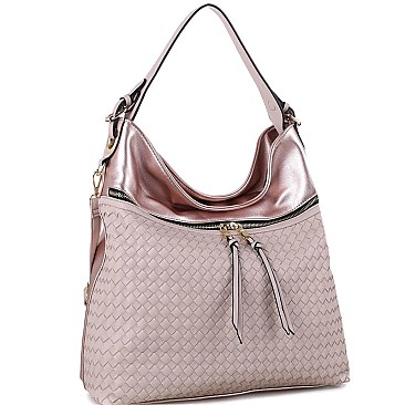 Front Zipper Compartment Color-Block Woven Detail 2-Way Hobo MH-BY4230
