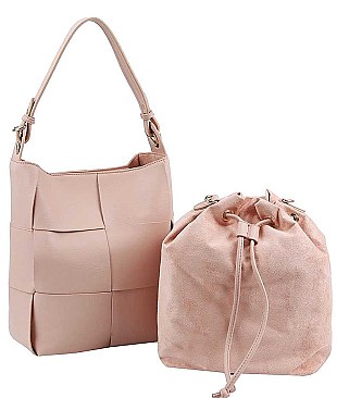 2 IN 1 STYLISH WOVEN SATCHEL WITH LONG STRAP