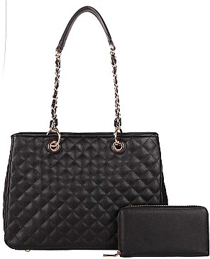 2 IN 1 FASHION QUILTED TOTE BAG WALLET SET