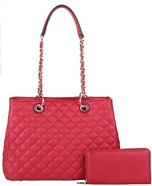 2 IN 1 FASHION QUILTED TOTE BAG WALLET SET