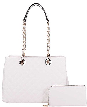 2 IN 1 FASHION QUILTED TOTE BAG WALLET SET