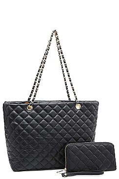 TRENDY 2 IN 1 QUILTED SHOPPER BAG WALLET SET
