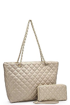 TRENDY 2 IN 1 QUILTED SHOPPER BAG WALLET SET
