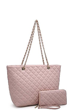 TRENDY 2 IN 1 QUILTED SHOPPER BAG WALLET SET