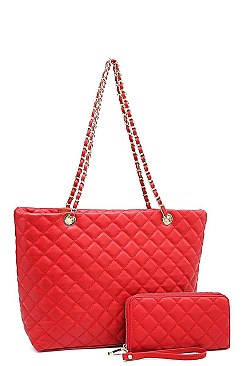 TRENDY 2 IN 1 QUILTED SHOPPER BAG WALLET SET