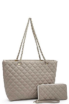 TRENDY 2 IN 1 QUILTED SHOPPER BAG WALLET SET