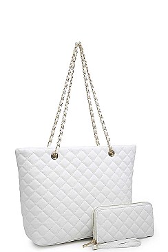 TRENDY 2 IN 1 QUILTED SHOPPER BAG WALLET SET