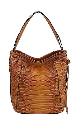 CHILL CROCO PATTERN CONVERTIBLE BUCKET HOBO BAG