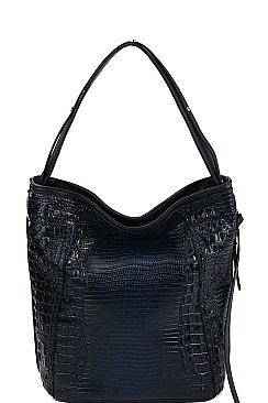 CHILL CROCO PATTERN CONVERTIBLE BUCKET HOBO BAG