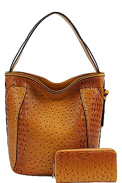 2 IN 1 OSTRICH SATCHEL WITH MATCHING WALLET