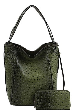 2 IN 1 OSTRICH SATCHEL WITH MATCHING WALLET