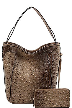 2 IN 1 OSTRICH SATCHEL WITH MATCHING WALLET