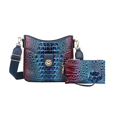 2-in-1 Tie-Dyed Croc Satchel-Crossbody Bag + Wallet