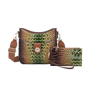 2-in-1 Tie-Dyed Croc Satchel-Crossbody Bag + Wallet