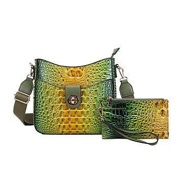 2-in-1 Tie-Dyed Croc Satchel-Crossbody Bag + Wallet