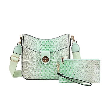 2-in-1 Tie-Dyed Croc Satchel-Crossbody Bag + Wallet