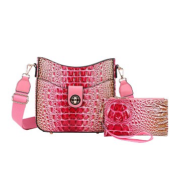 2-in-1 Tie-Dyed Croc Satchel-Crossbody Bag + Wallet