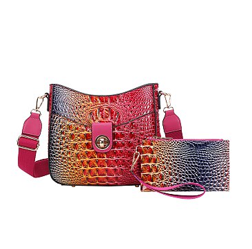 2-in-1 Tie-Dyed Croc Satchel-Crossbody Bag + Wallet