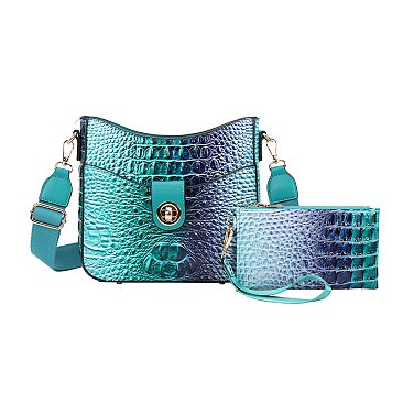 2-in-1 Tie-Dyed Croc Satchel-Crossbody Bag + Wallet