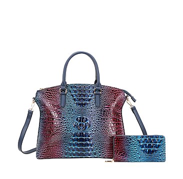 blue 2-in-1 Tie-Dyed Croc Satchel Bag + Wallet