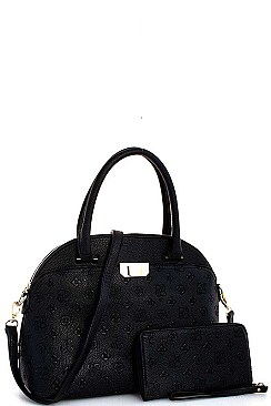Embossed Monogram DOME SATCHEL WALLET SET