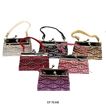 Pack of 12 Regular Coin Purses with Glittery Curve Design