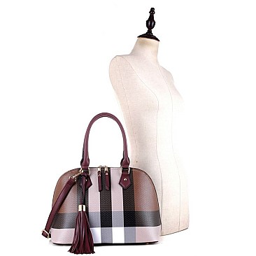 Plaid Check Tasseled 2Way Bag
