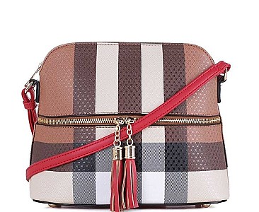 COLOR BLOCK PLAID CHECK CROSSBODY BAG