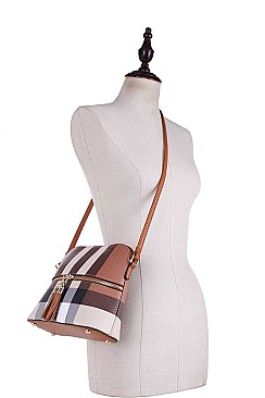 COLOR BLOCK PLAID CHECK CROSSBODY BAG