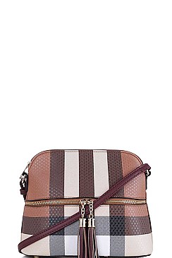 COLOR BLOCK PLAID CHECK CROSSBODY BAG