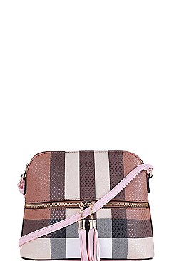 COLOR BLOCK PLAID CHECK CROSSBODY BAG