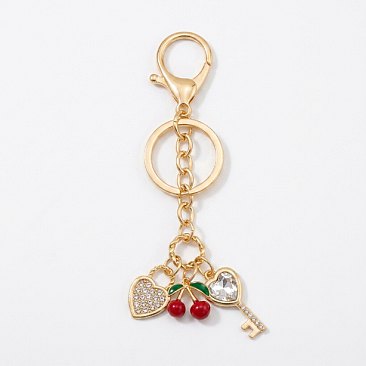 Cherry & Heart Charm Keychain FOR HANDBAGS