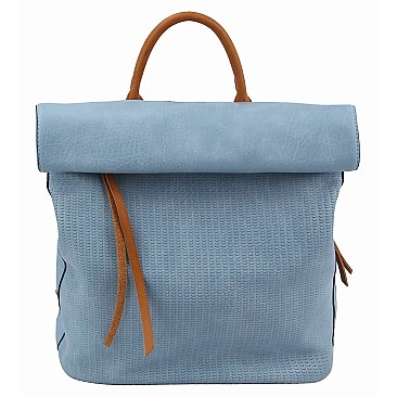 Two-Tone Textured Roll-Up Flap Backpack