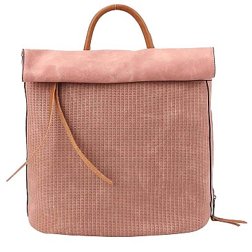 Two-Tone Textured Roll-Up Flap Backpack