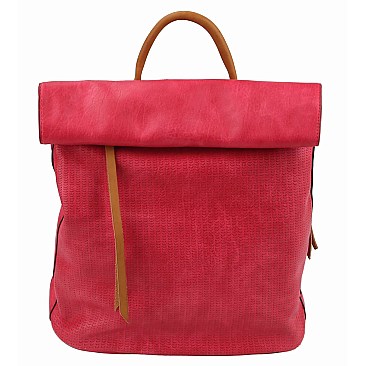 Two-Tone Textured Roll-Up Flap Backpack