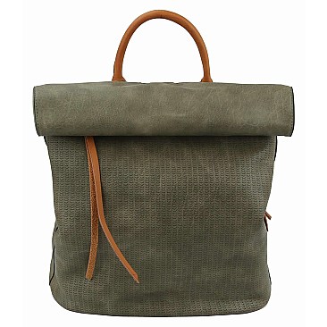Two-Tone Textured Roll-Up Flap Backpack