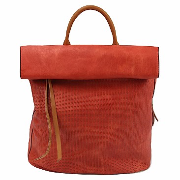 Two-Tone Textured Roll-Up Flap Backpack