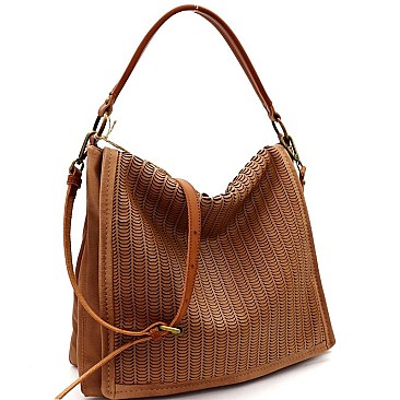 2Tone Perforated Rustic 2-Way Flap Satchel