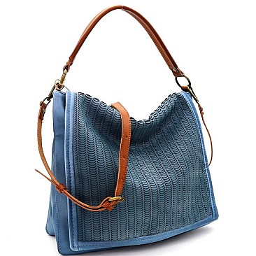 2Tone Perforated Rustic 2-Way Flap Satchel