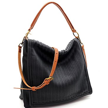 2Tone Perforated Rustic 2-Way Flap Satchel